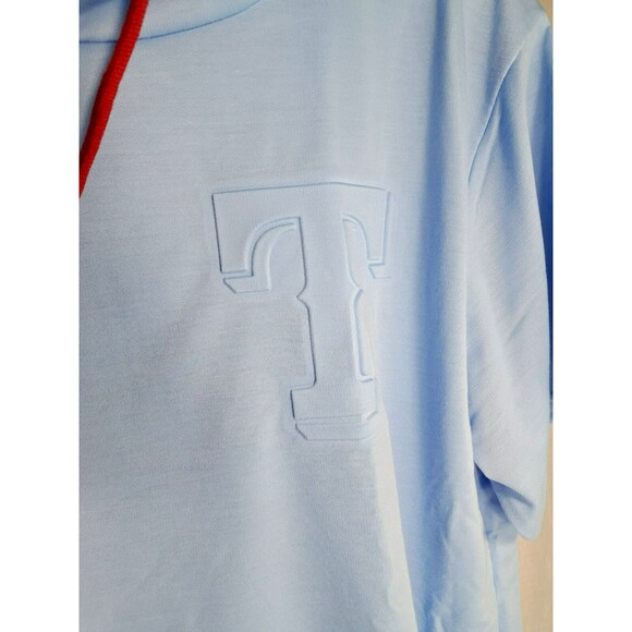 New Texas Rangers Embossed Short Sleeve Hoodie Size XL SGA 5-4-25 SGA Light Blue - Picture 4 of 9